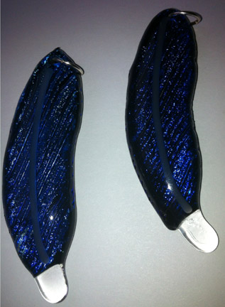Click for a larger photo of the Cobalt Blue Dichroic Glass Feather Necklace