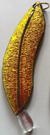 Click for a larger photo of the Orange Krinkle Dichroic Glass Feather Necklace