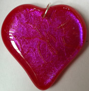 Click for a larger photo of the Clear Pink on Red Glass Fancier Heart Shaped Necklace